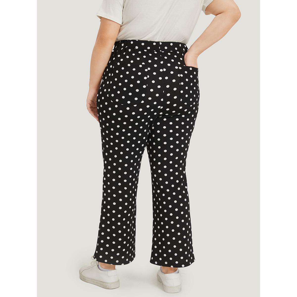 Polka Dot Print Pocket Ties Bootcut Sweatpants Black Plus Size Women Casual Everyday Drawstring 28/5X Bloomchic Product Image