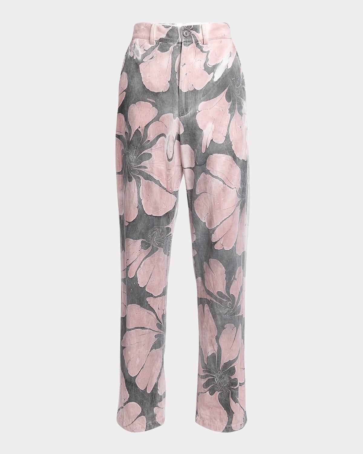 Mens Pynam Floral-Print Denim Pants Product Image