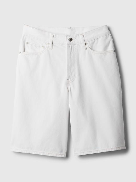 11.5" Mid Rise Metallic Longline Denim Shorts Product Image