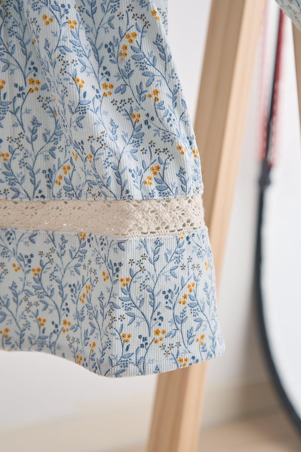 Blue floral corduroy lace dress Product Image
