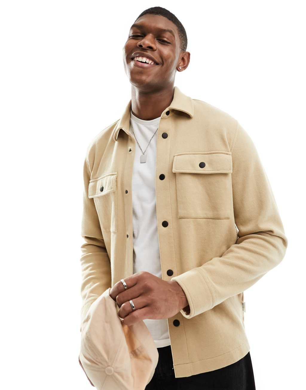 Selected Homme Jackie overshirt in cream Product Image