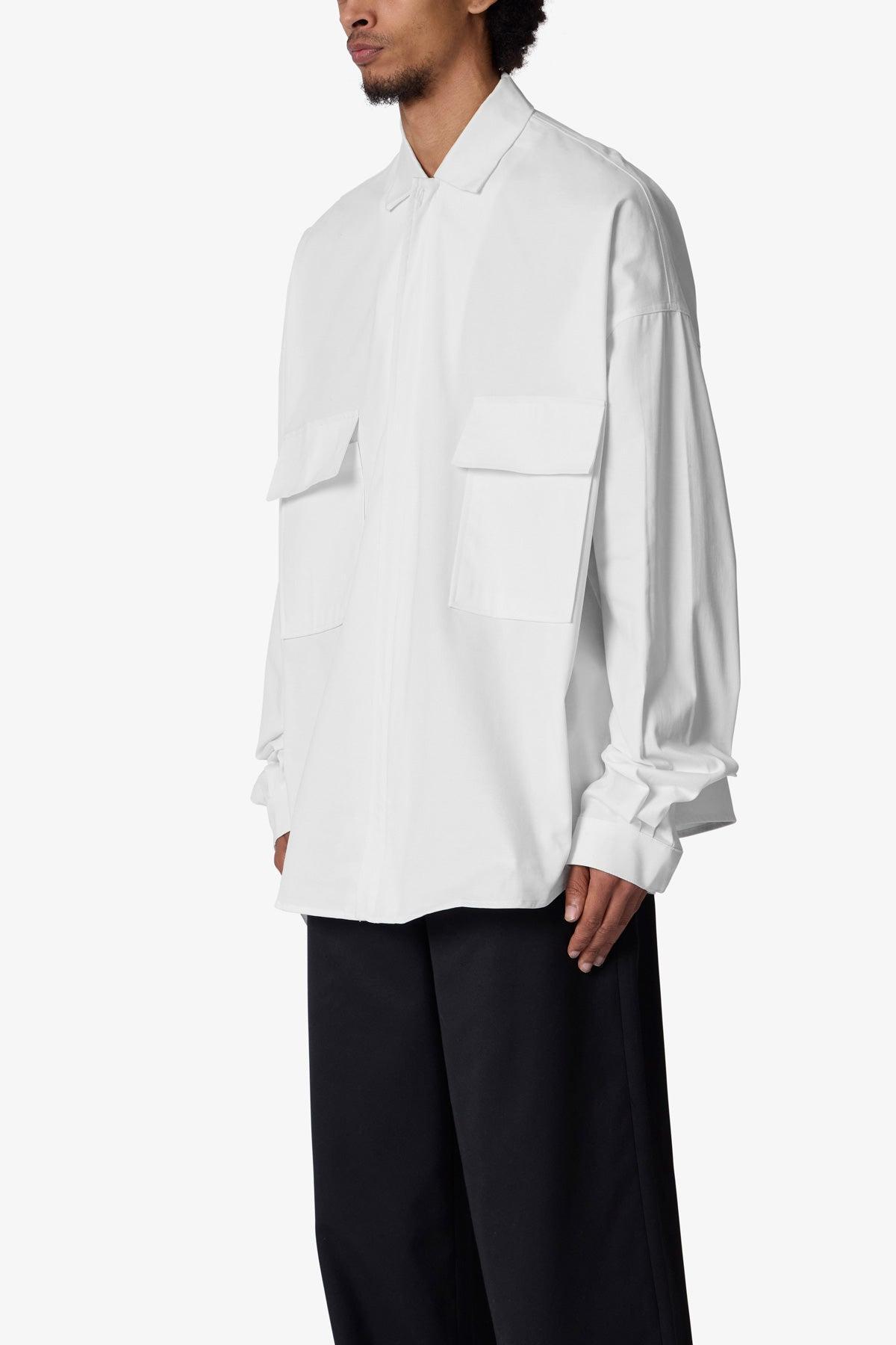 Oversized Cotton Button Up Shirt - White Product Image