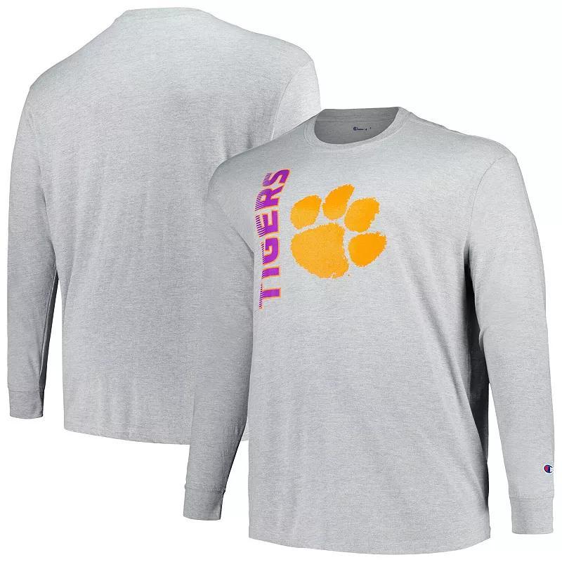 Men's Champion Heather Gray Clemson Tigers Big & Tall Mascot Long Sleeve T-Shirt, Size: 3XLT, Grey Product Image