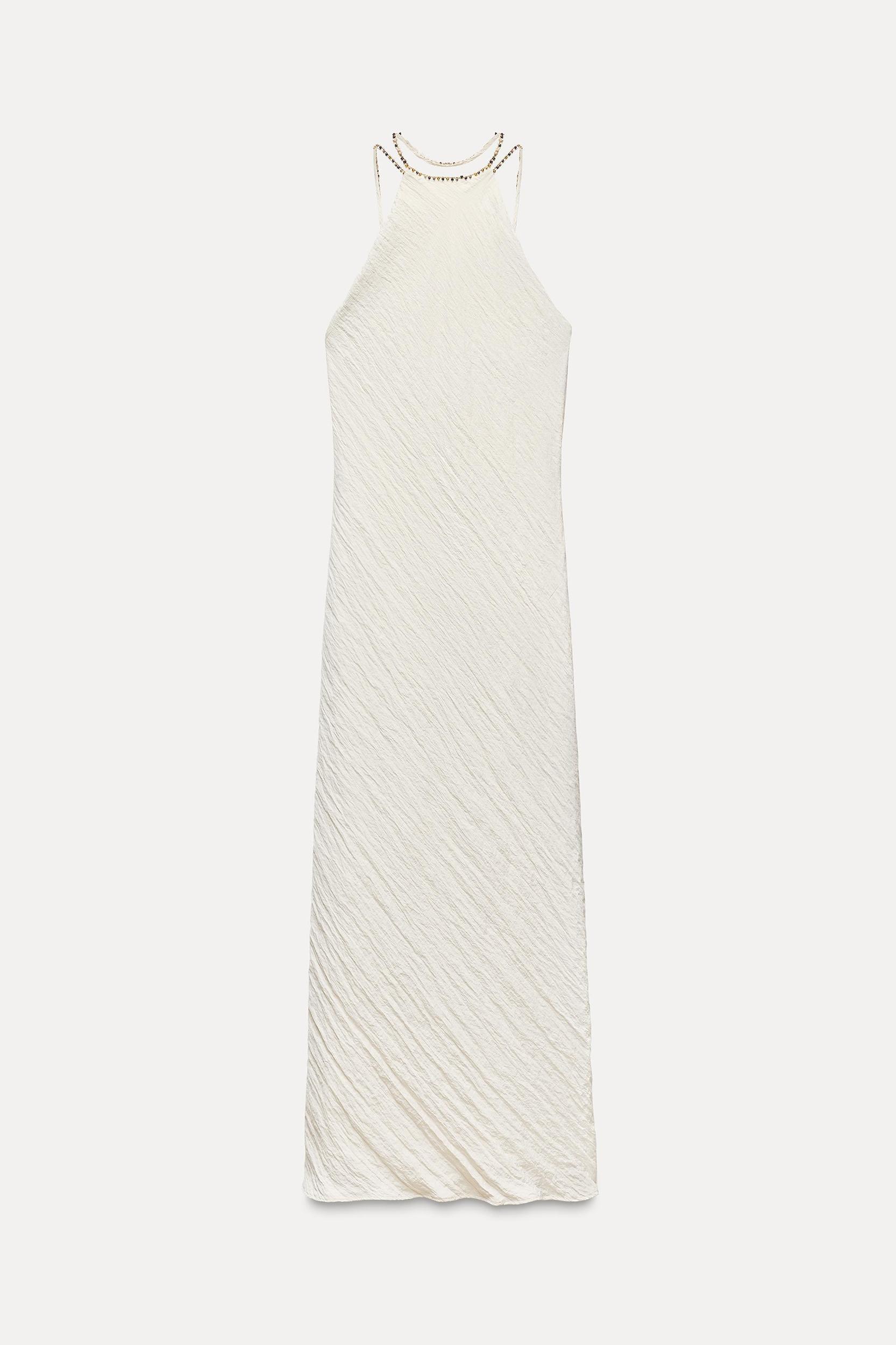 WRINKLE-LOOK BEADED MIDI DRESS Product Image