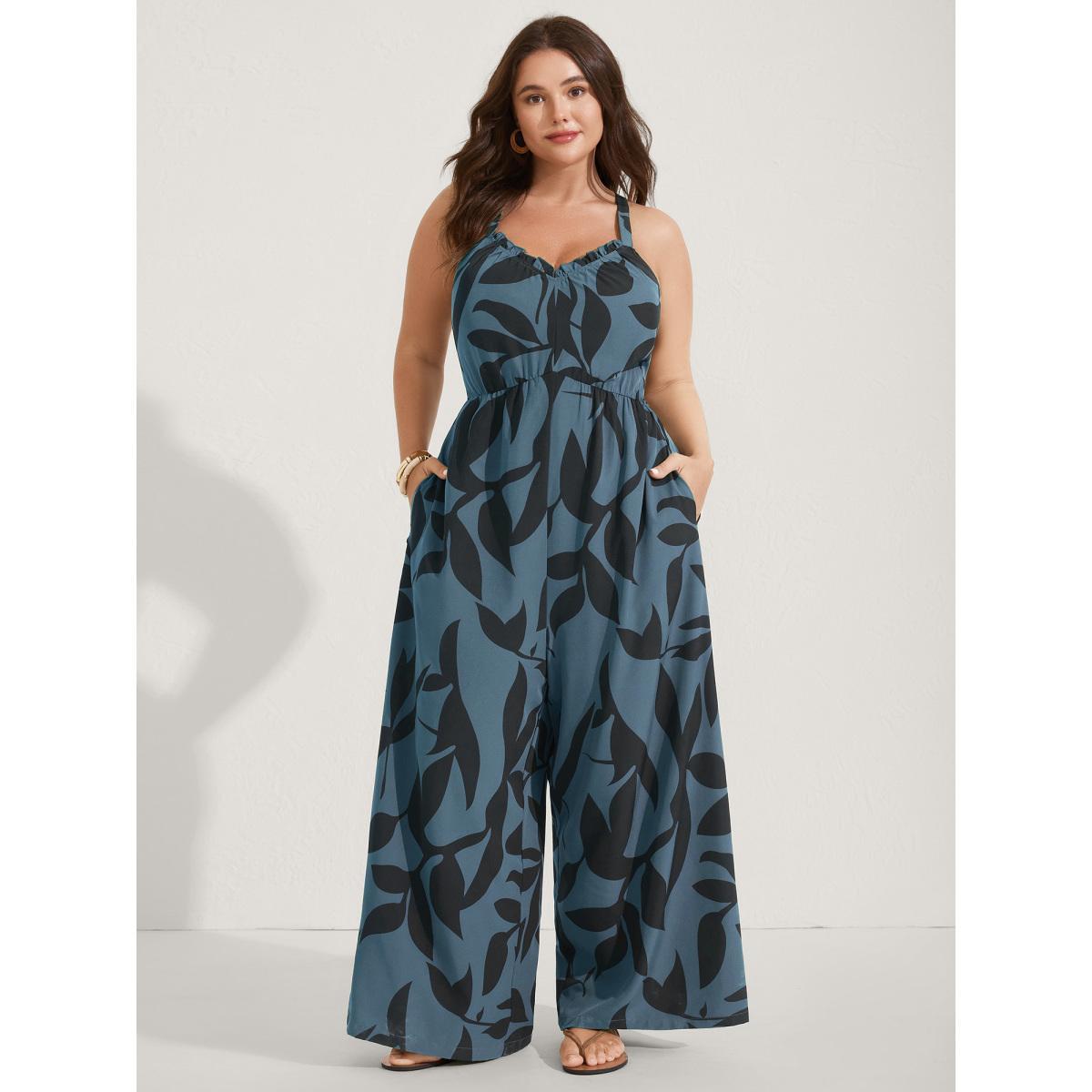 Plus Size Stone Silhouette Floral Print Sweetheart Jumpsuit Women Sleeveless V-neck Everyday-Elegant Loose Jumpsuits BloomChic 22-24/3X Product Image