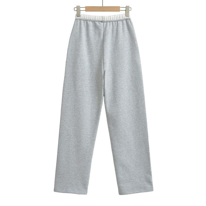 Drawstring Waist Plain Straight Leg Sweatpants Product Image