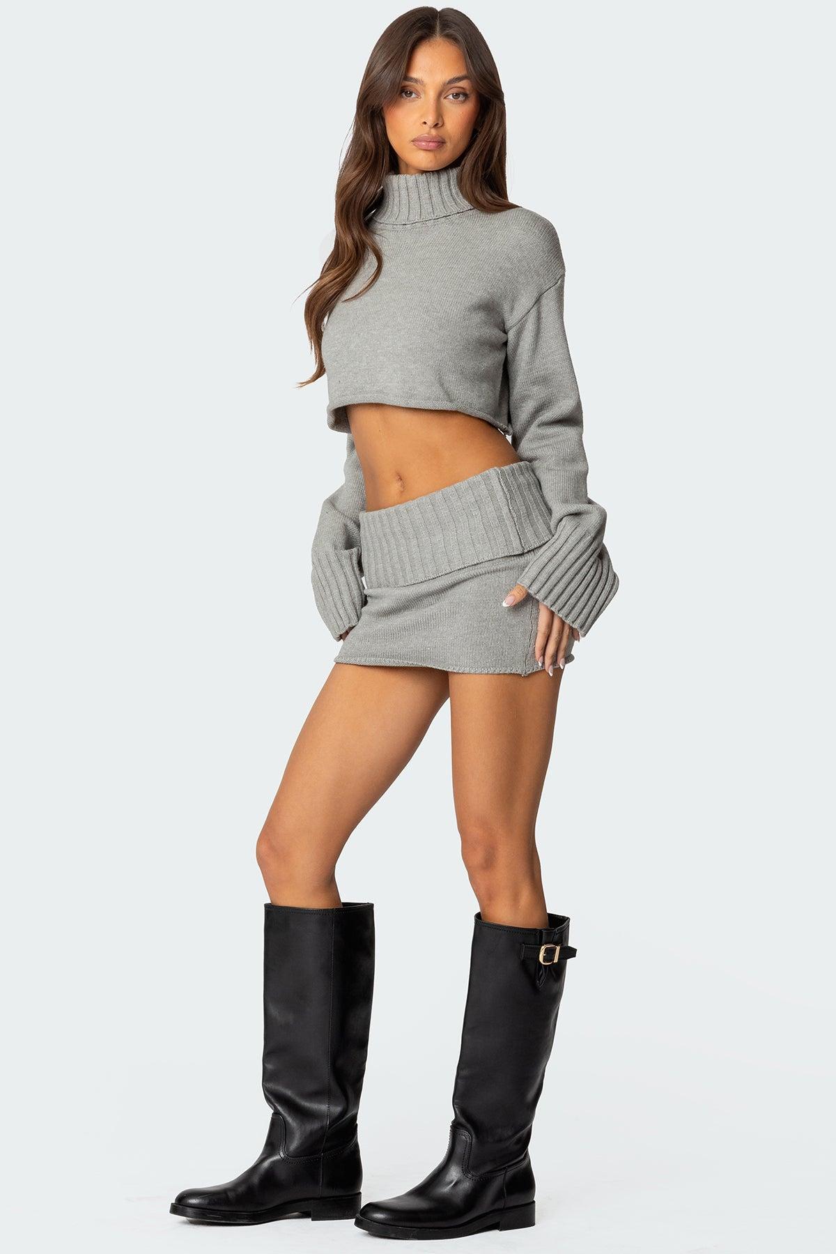 Gino Fold Over Knit Mini Skirt Product Image
