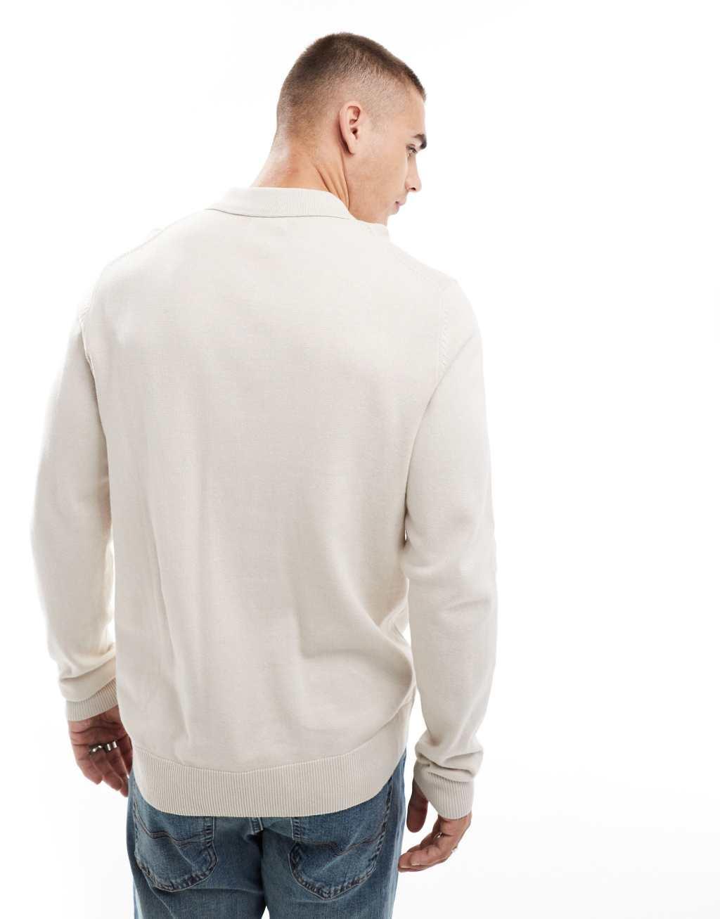 Jack & Jones knitted polo in beige Product Image