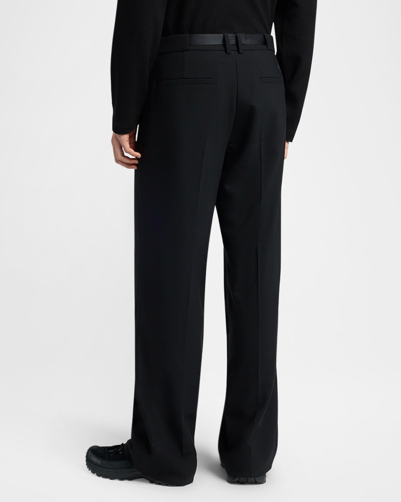 Men's Matte Black Belted Twill Trousers Product Image