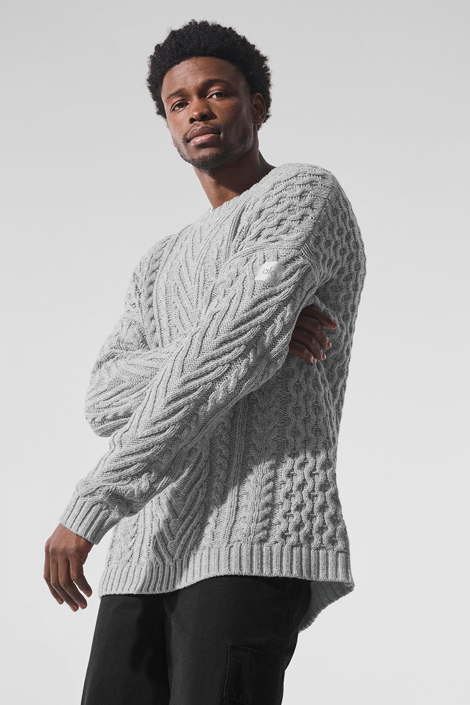Cable Knit Crew Neck Sweater - Athletic Heather Grey Male Product Image