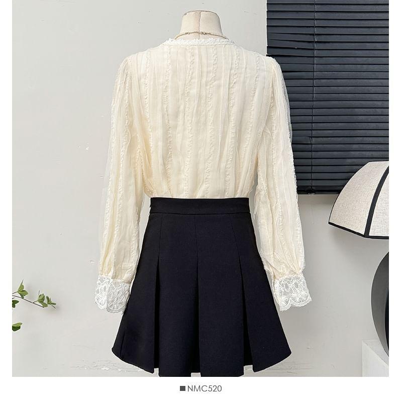 Lace-Panel Round-Neck Shirt Product Image