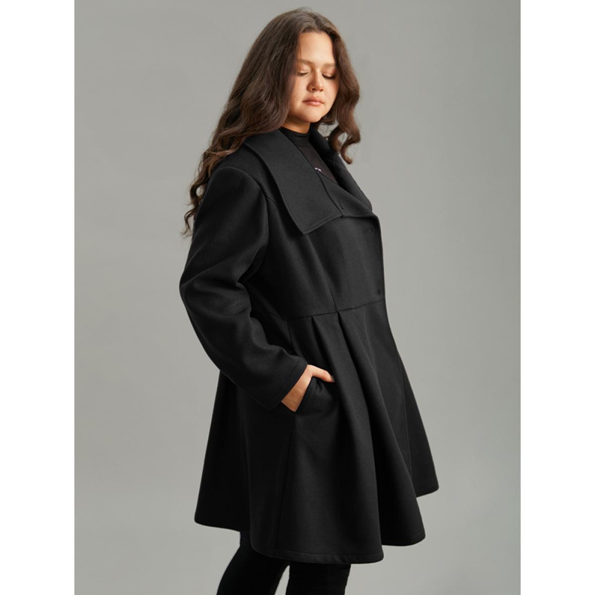 Plus Size Plain Button Up Pocket Asymmetrical Lapel Collar Coat Women Black Elegant Plain Ladies Everyday Winter Coats BloomChic 22-24/3X Product Image