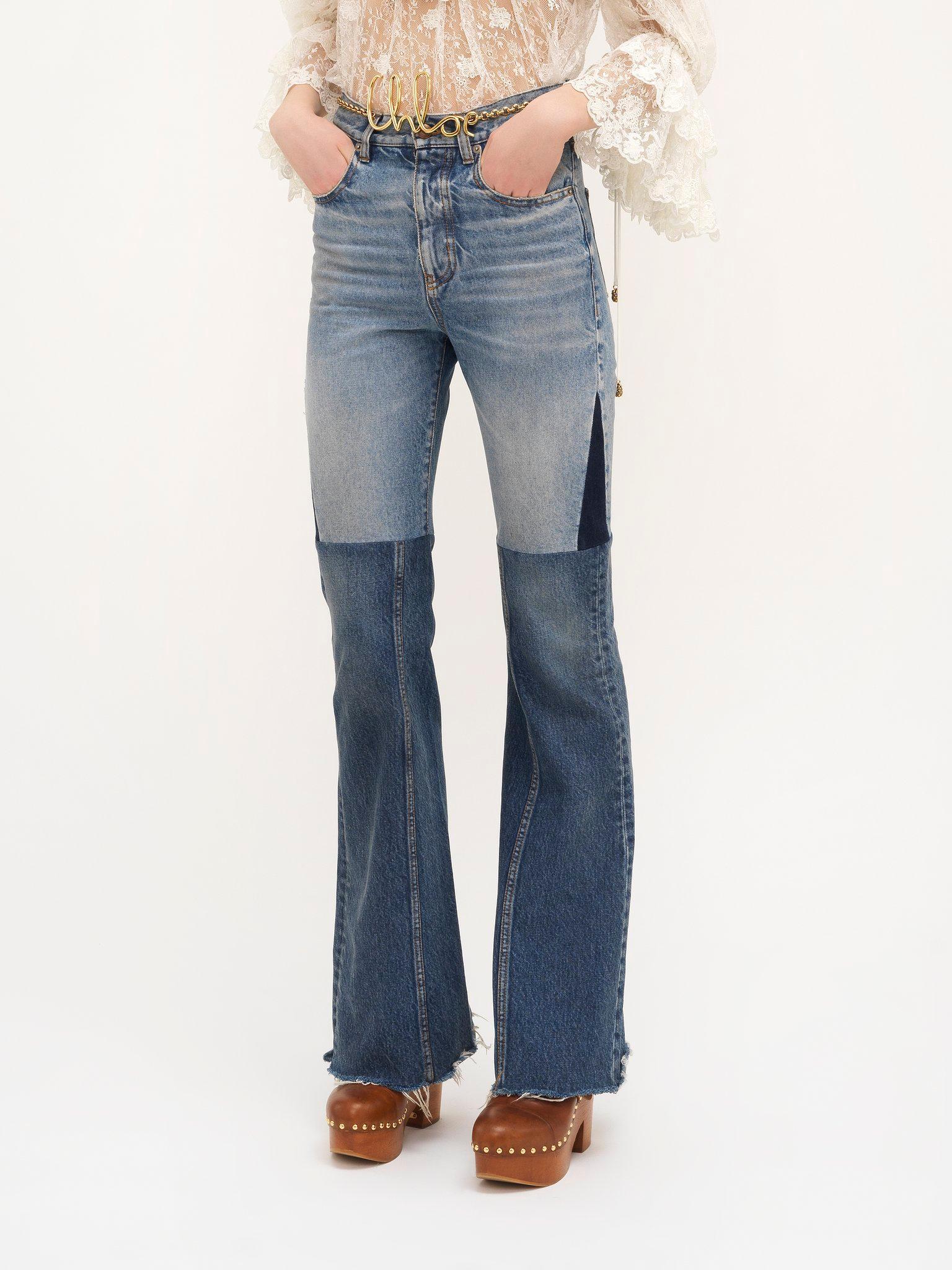 Flared patchwork jeans in denim Product Image