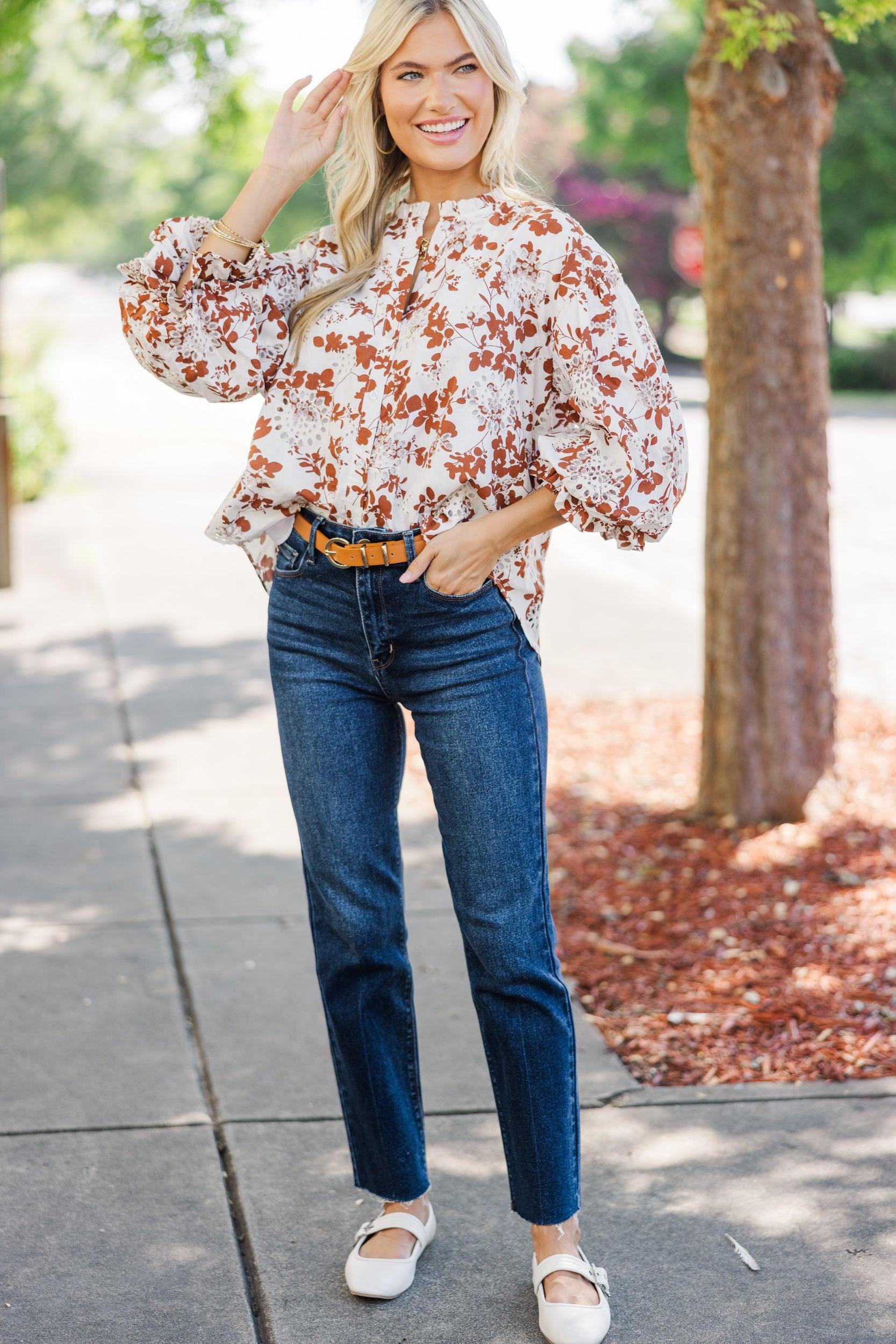 Take Your Turn Rust Orange Textured Blouse Female Product Image