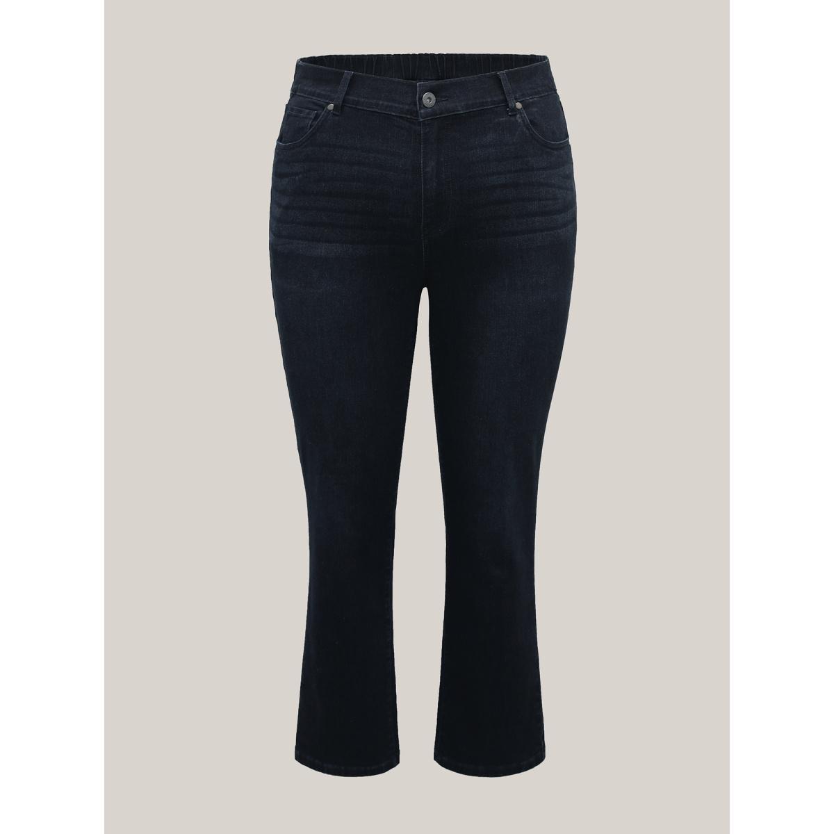 Plus Size Whiskered Mid-Rise Skinny-Fit Jeans Women Denimcharcoal Elegant Button Medium stretch Slanted pocket Jeans BloomChic 22/3X Product Image