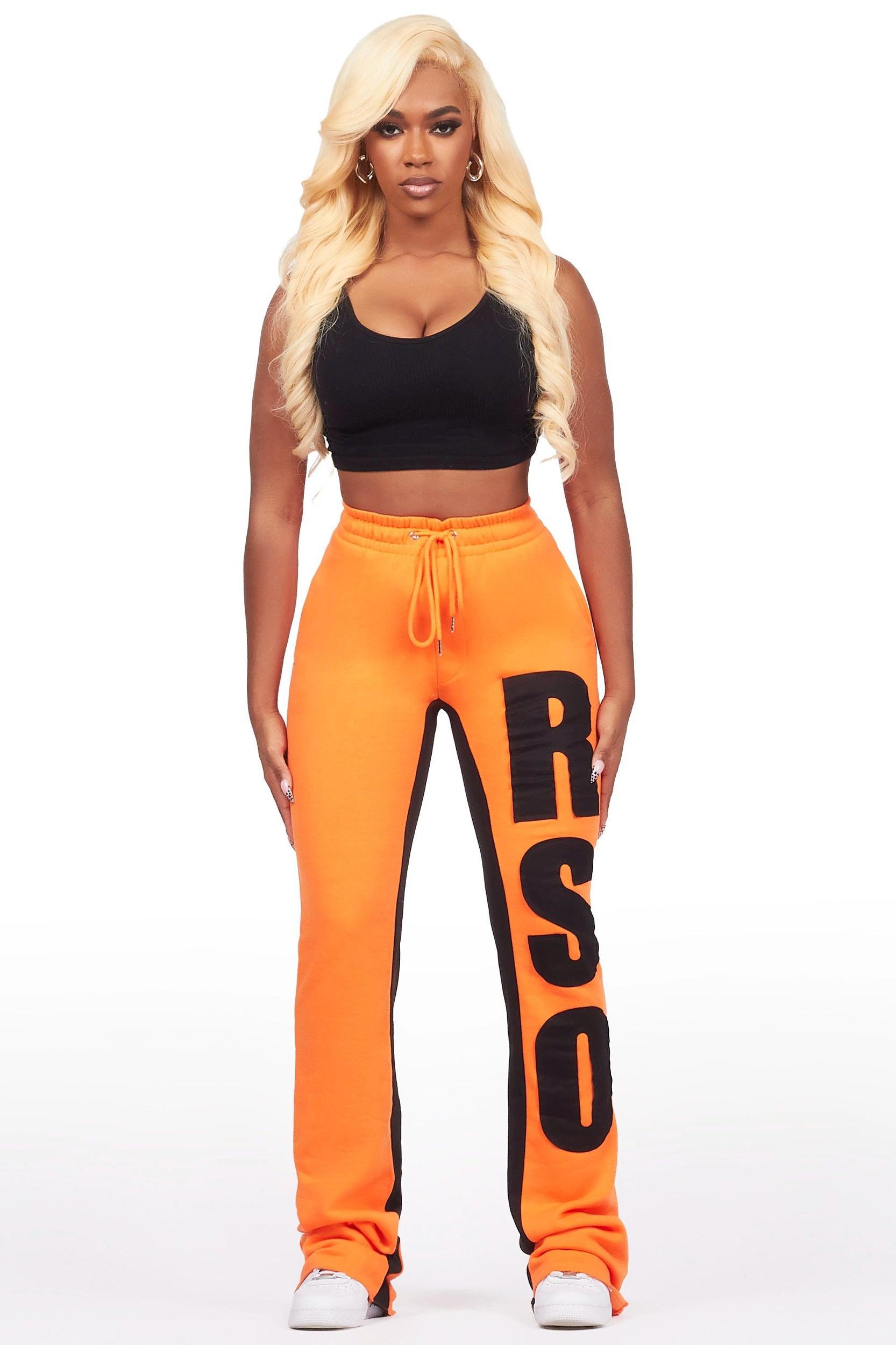Juatica Orange Baggy Stacked Track Pant Female Product Image
