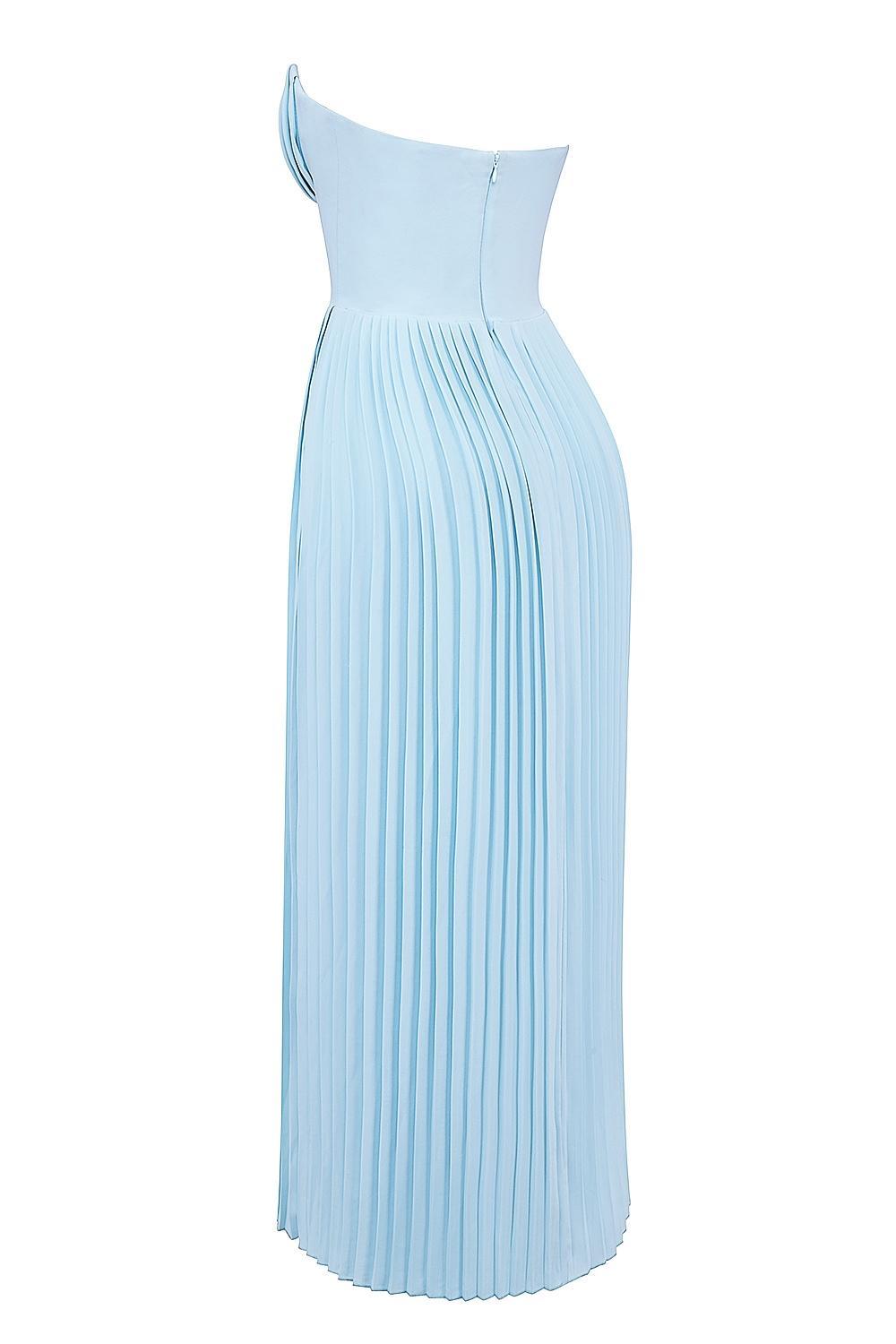 Marcella Ocean Blue Pleated Maxi Dress Product Image