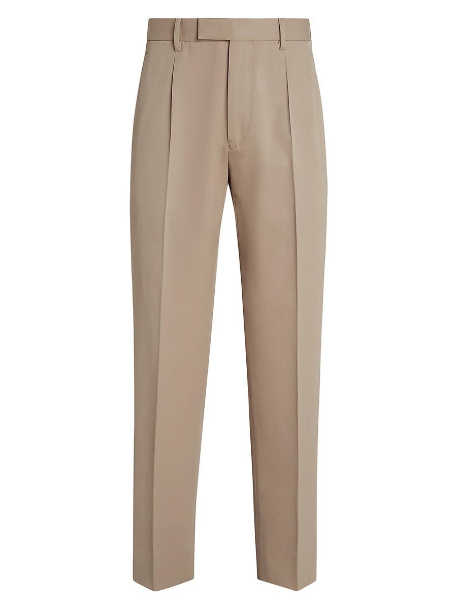 Mens Single-Pleated Cotton and Wool Pants Product Image