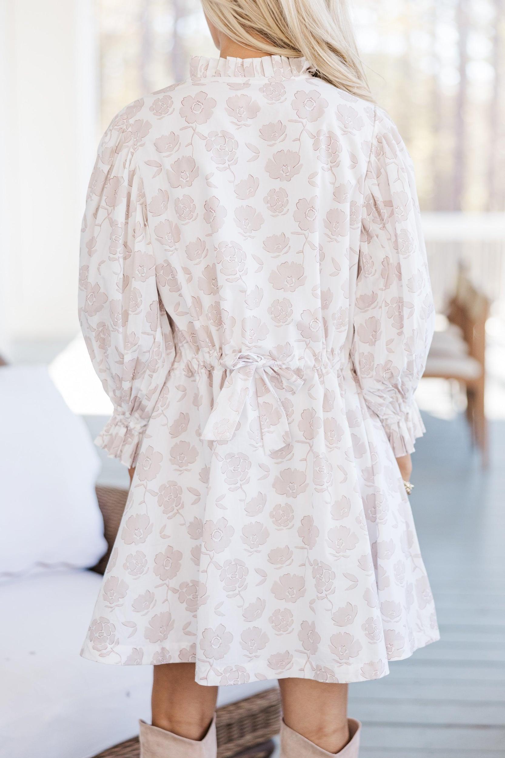 Under The Stars Off White Floral Tie Back Dress Female Product Image