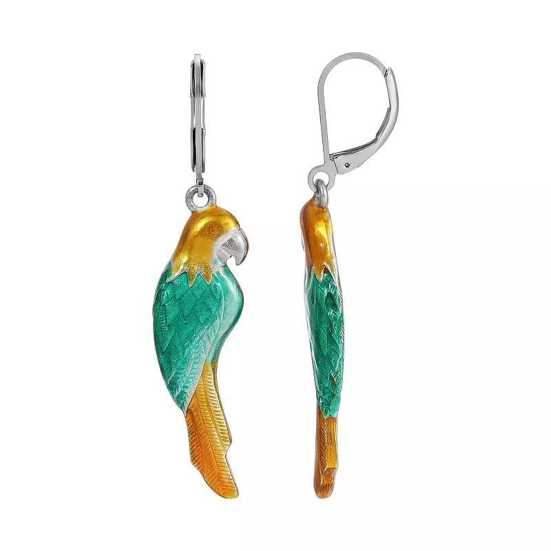 1928 Silver Tone Enamel Parrot Earrings, Womens, Green Product Image