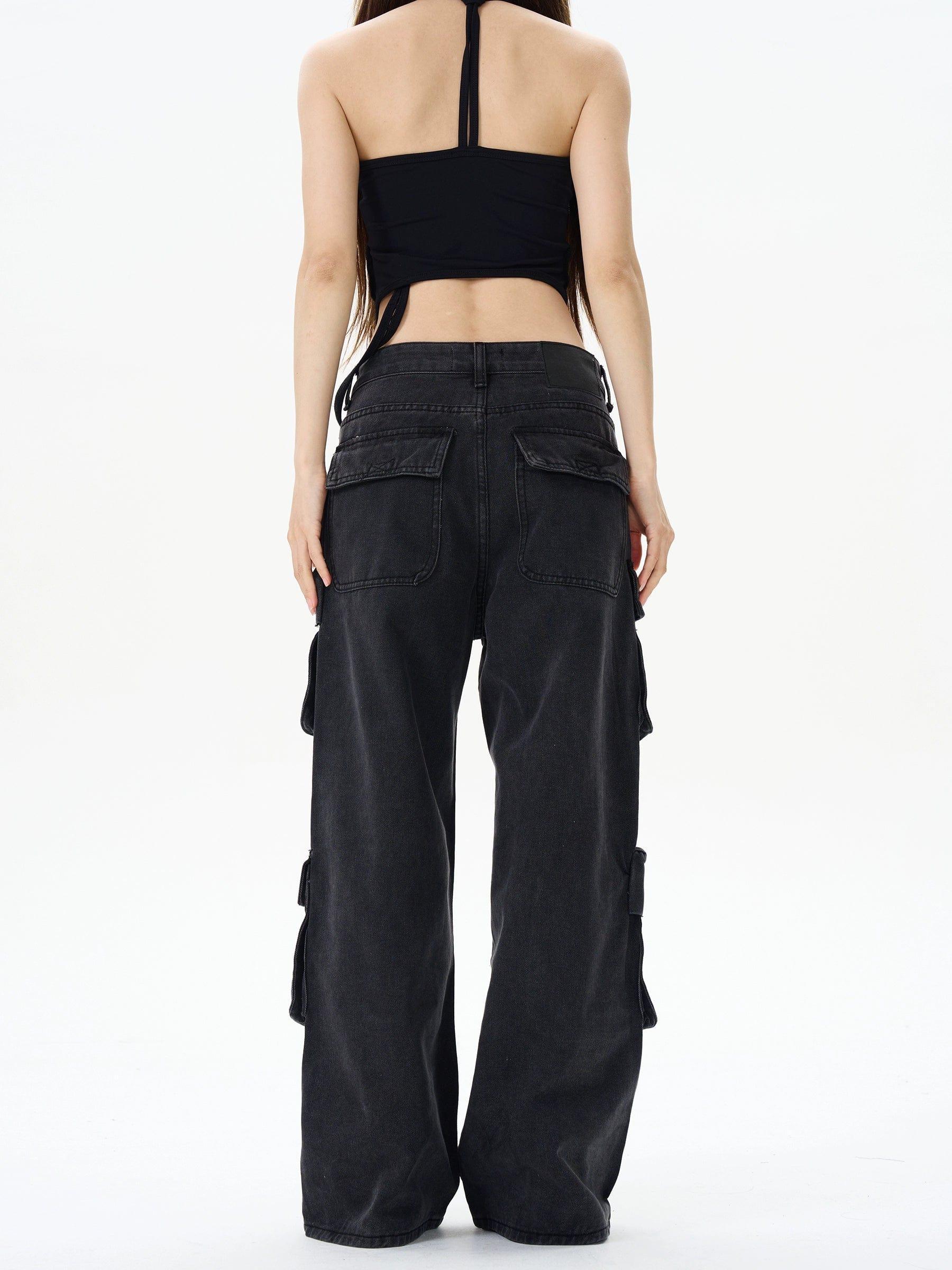 RT No. 12154 BLACK MULTI POCKET STRAIGHT JEANS Product Image