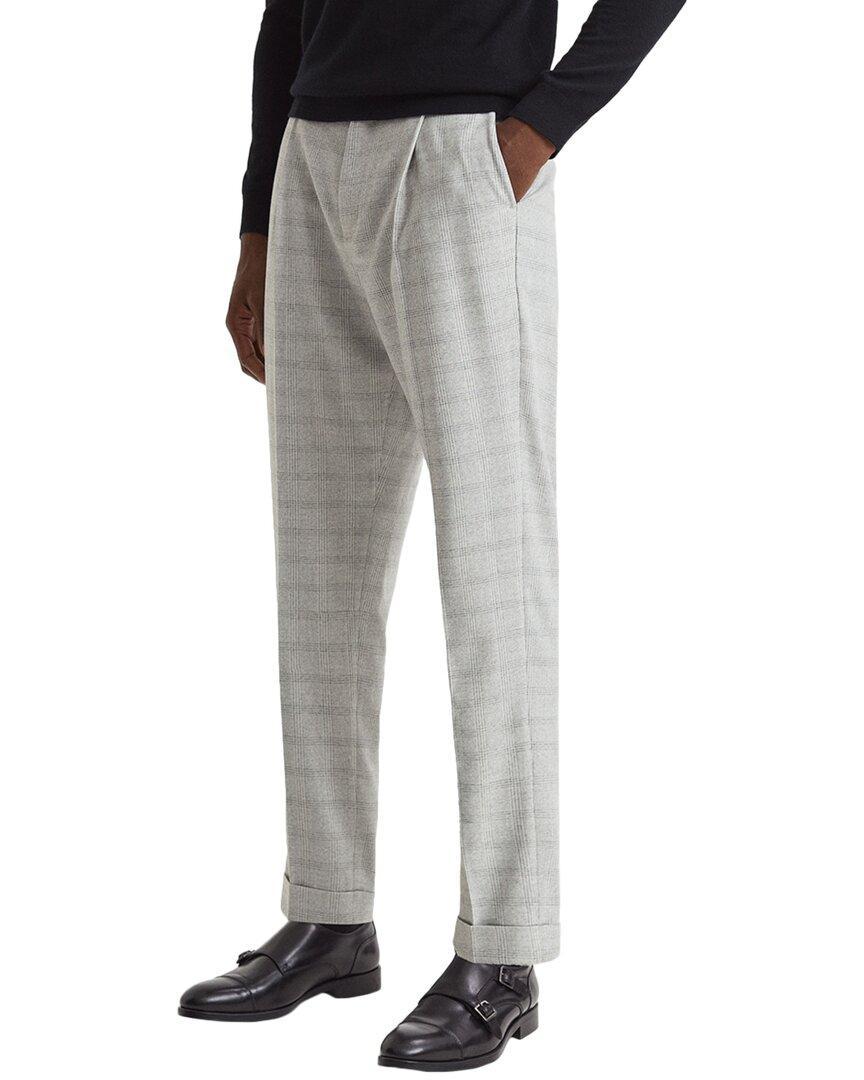 REISS Soft Grey Ridge Slim Fit Prince Of Wales Rolled Hem Trousers Product Image