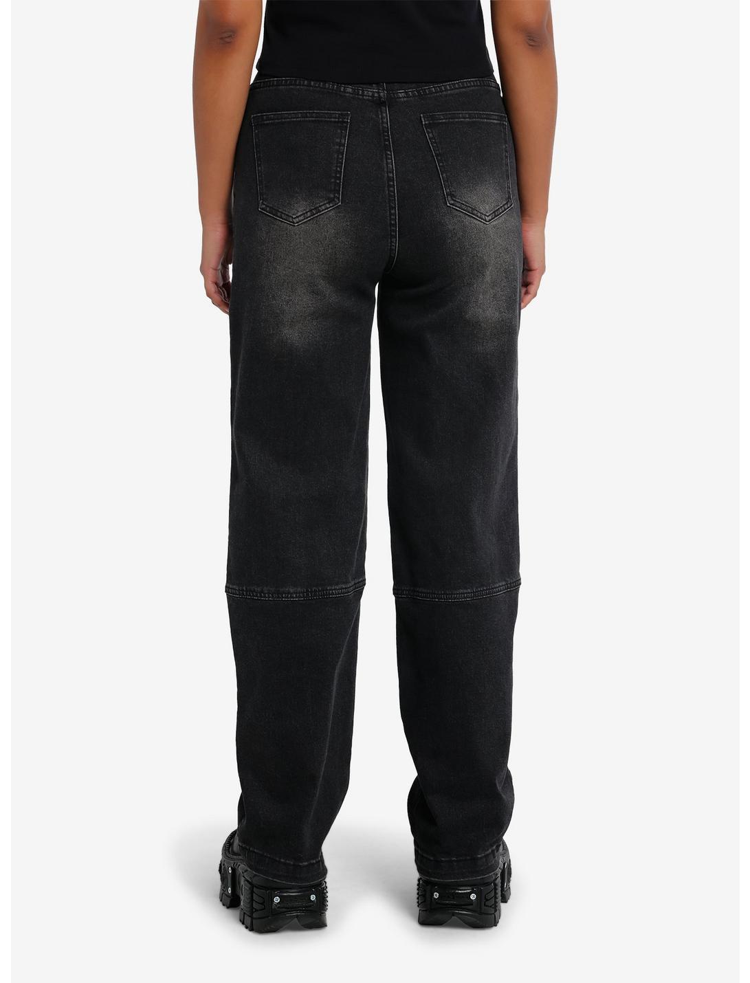 Black Wash Patch Wide Leg Denim Pants Extended Size Product Image