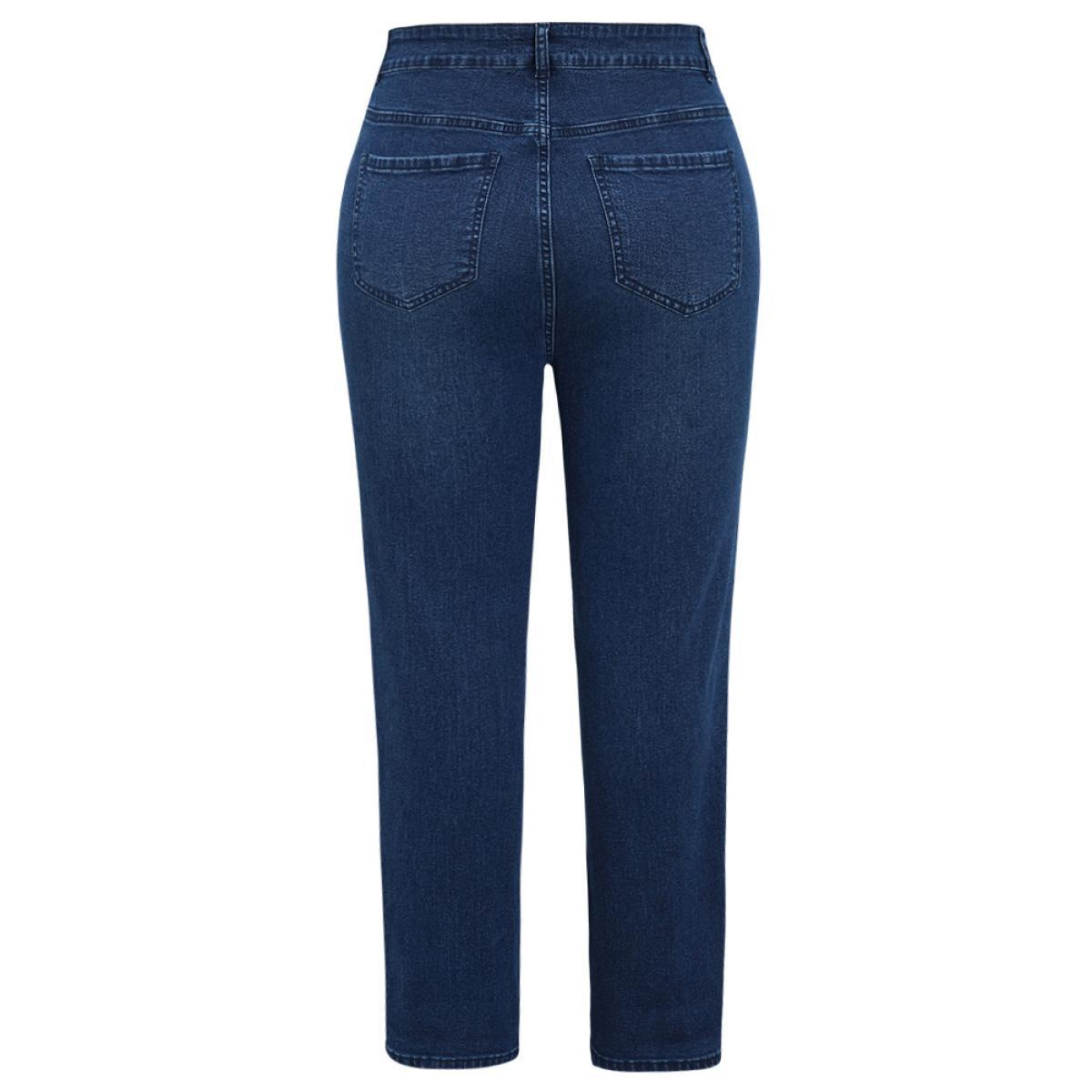 Plus Size Very Stretchy Pocket Dark Wash Patchwork Jeans Women Blue Casual Plain Patchwork High stretch Pocket Jeans BloomChic 24/3X Product Image