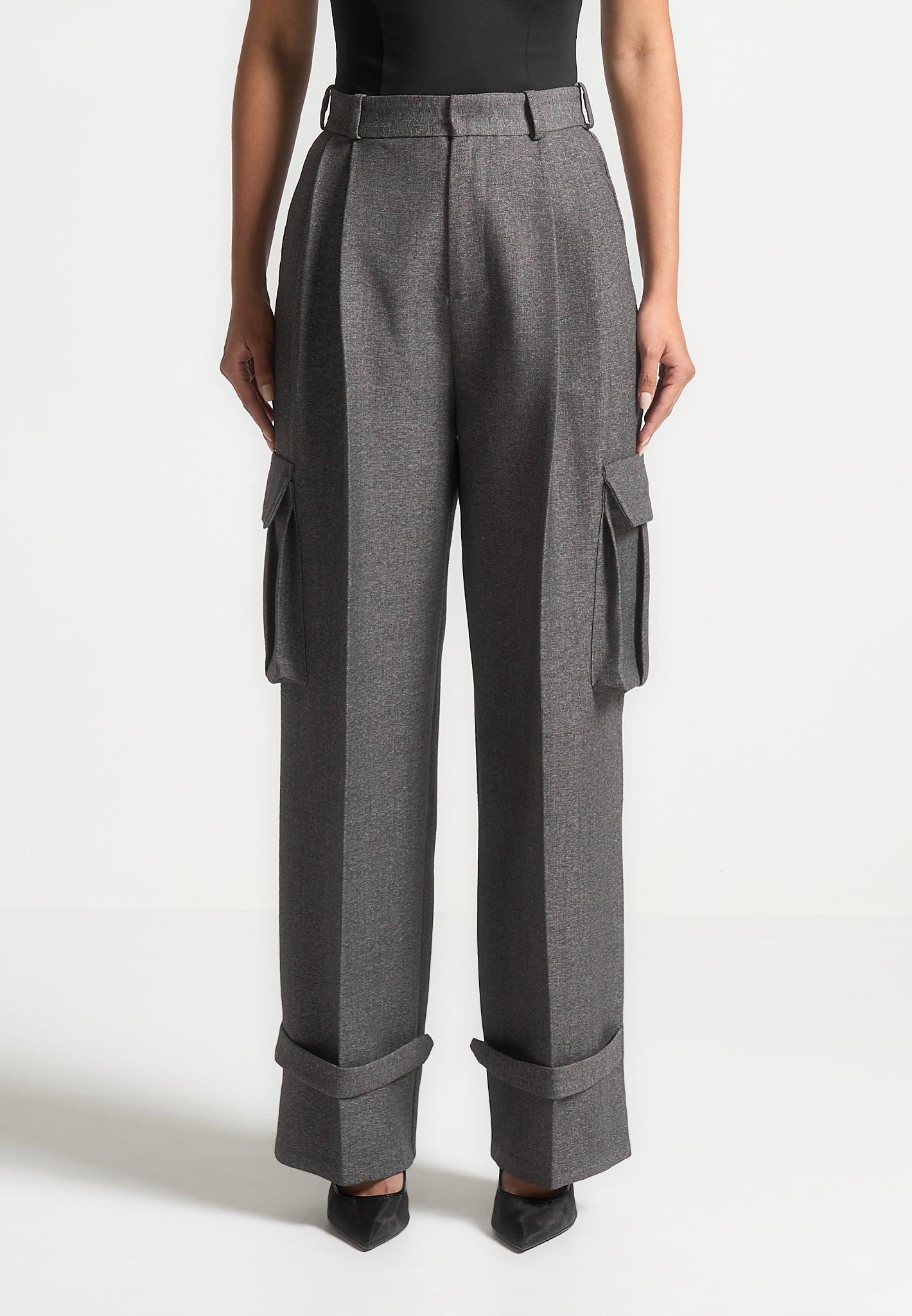 Textured Tailored Pleated Cargo Trousers - Grey Marl Female Product Image
