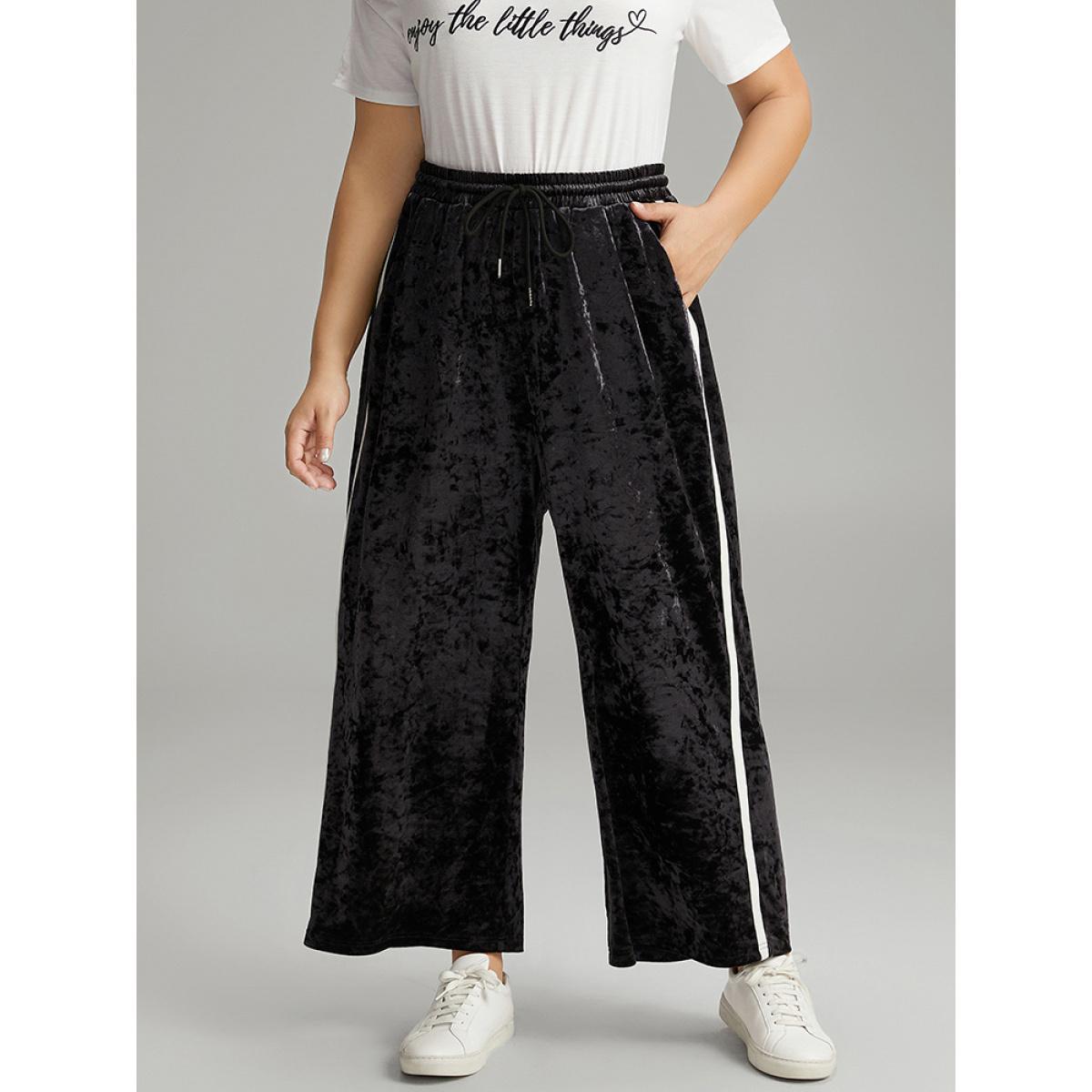 Velvet Contrast Webbing Elastic Waist Sweatpants Midnight Plus Size Women Casual Dailywear Contrast 26/4X Bloomchic Product Image