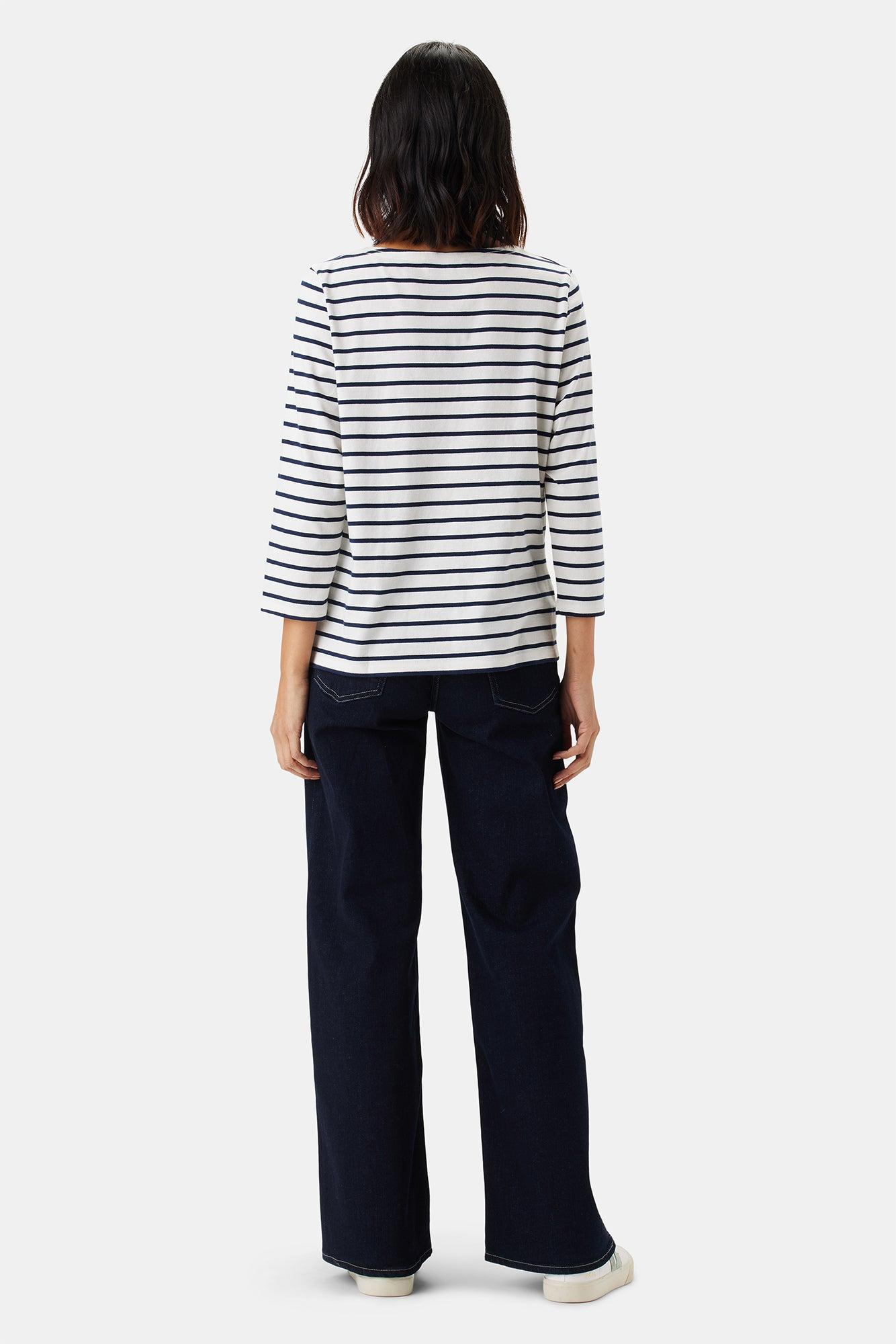 Francoise Organic Cotton Tee - Ivory Navy Blue Stripe Product Image