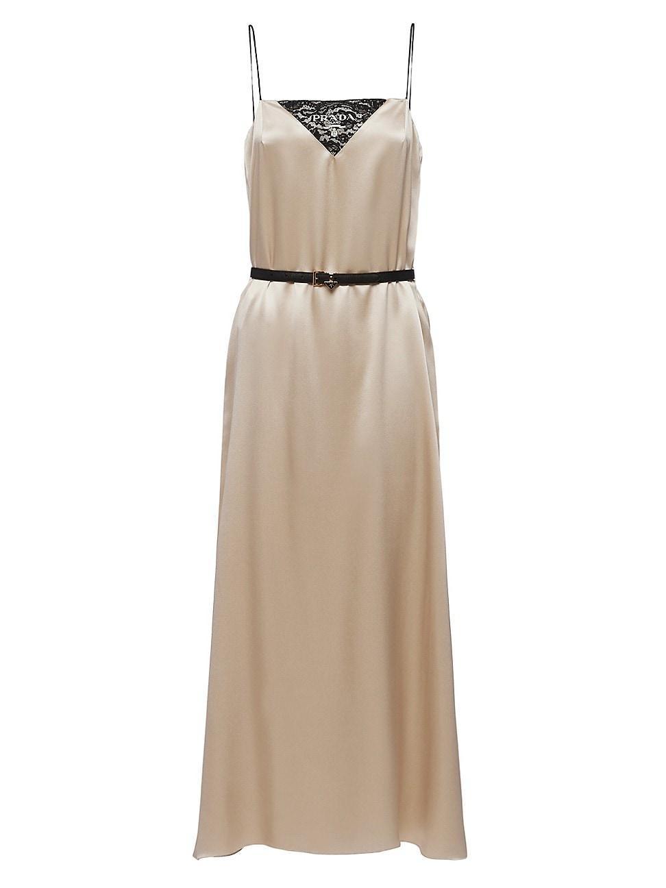 Lace-Inset Silk Slip Dress Product Image