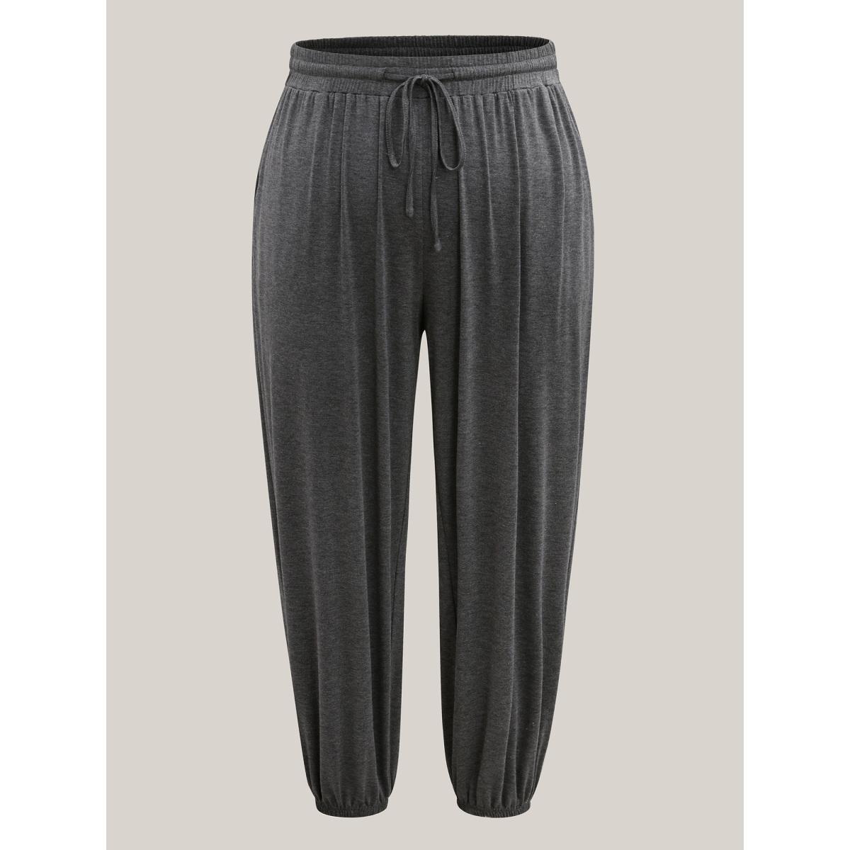 Plus Size Color Contrast Drawstring Jogger Pants Women DimGray Casual Bodycon Mid Rise Everyday Pants BloomChic 10/M Product Image