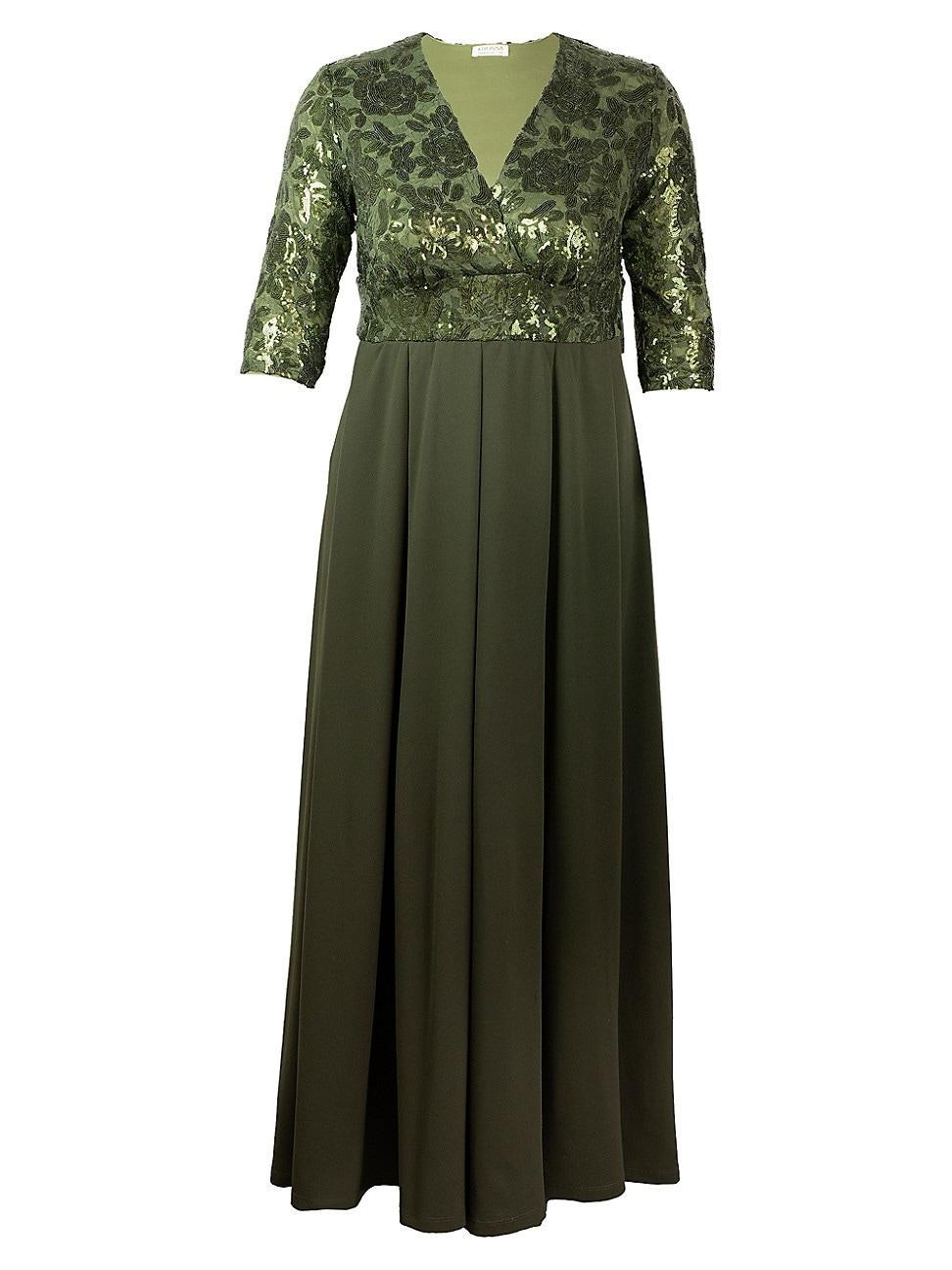 Womens Plus Size Paris Pleated Sequin Gown Product Image