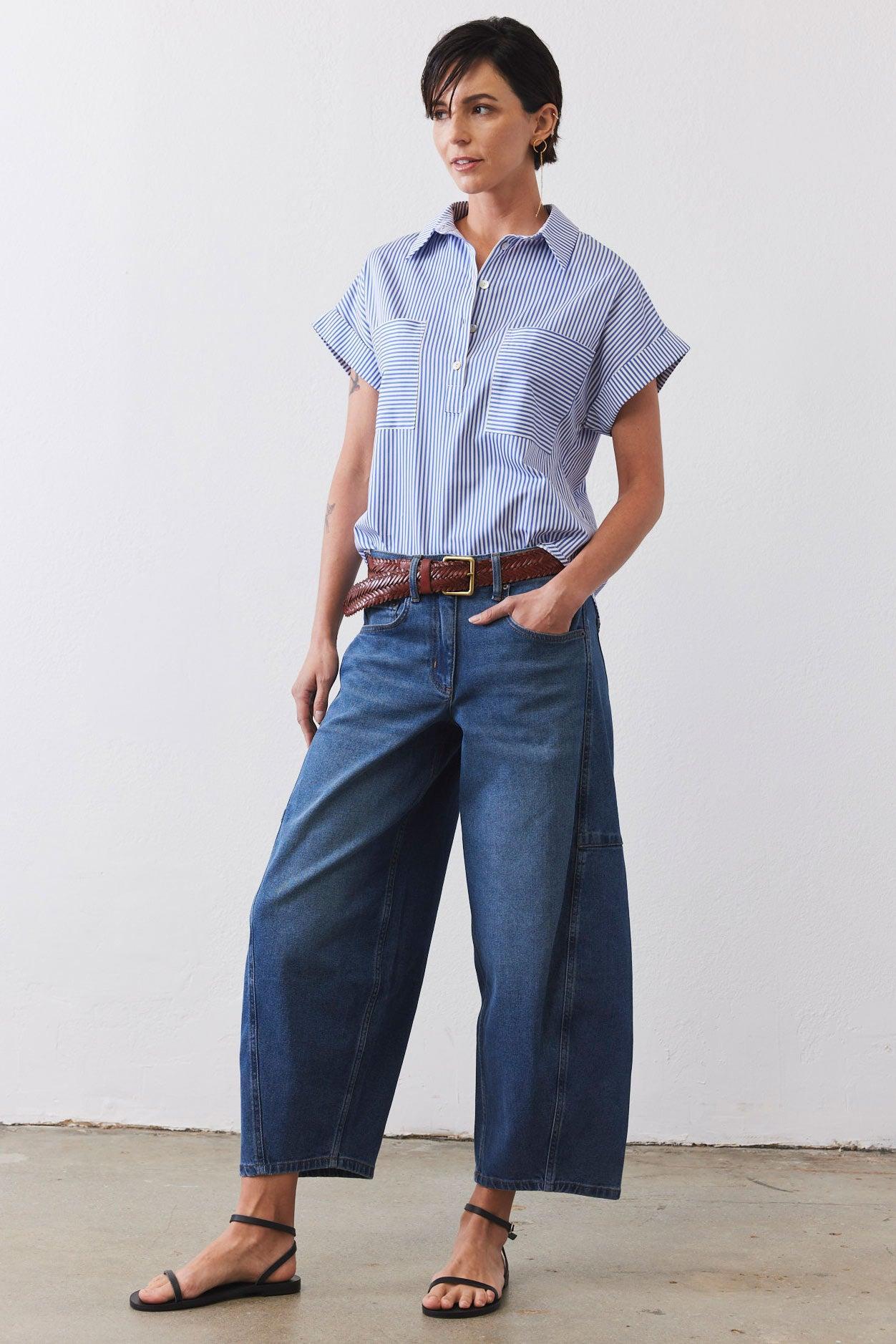 Walk the Line Short Sleeve Poplin Top Product Image