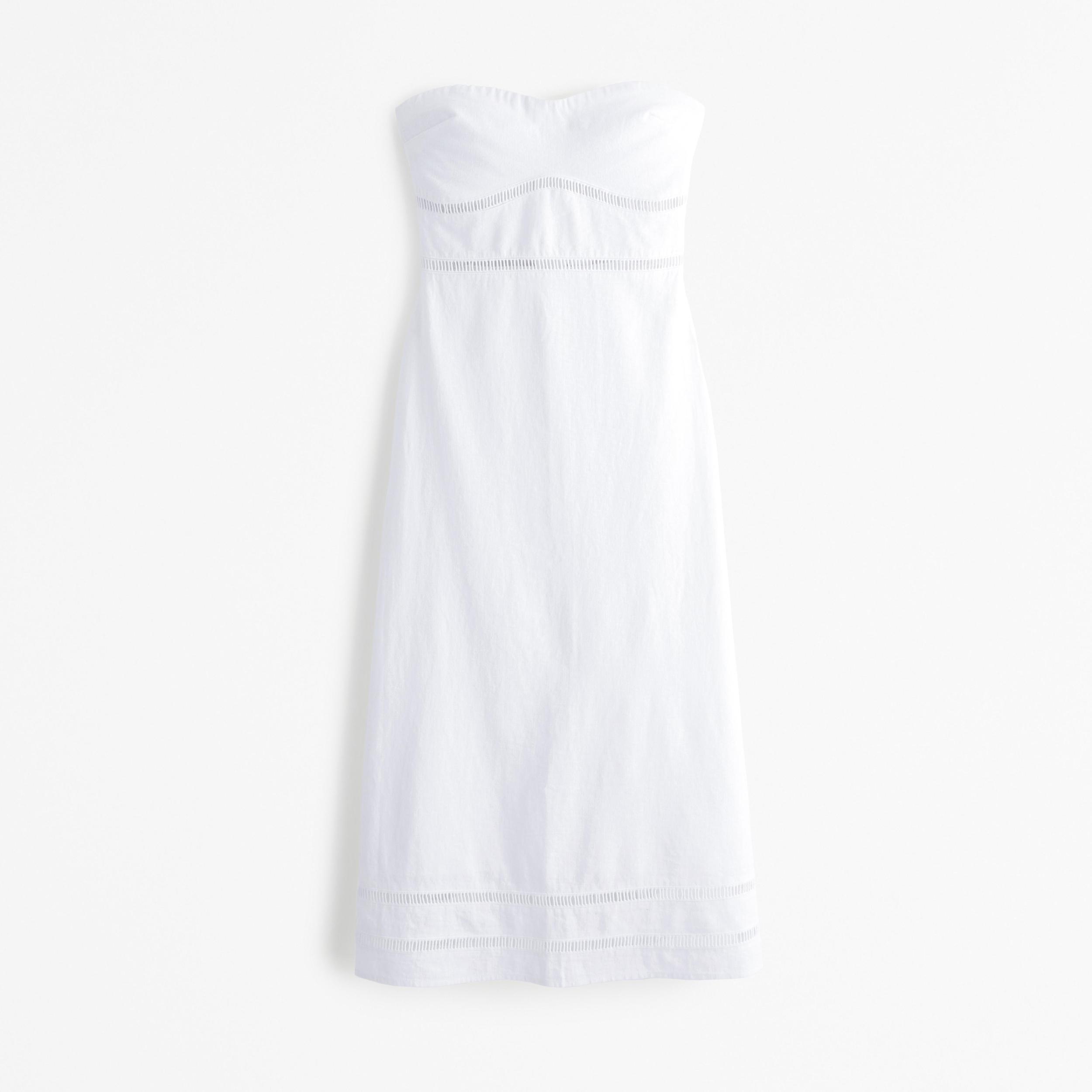Linen-Blend Strapless Lace-Trim Midi Dress Product Image