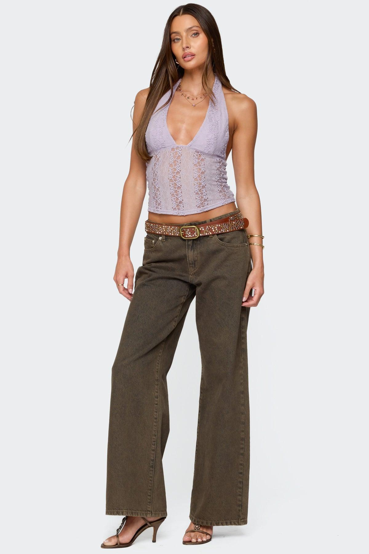 Naya Textured Sheer Lace Halter Top Product Image