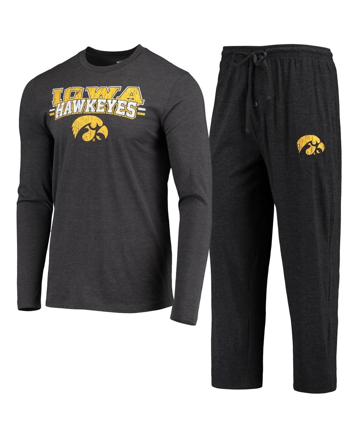 Men's Concepts Sport Black/Heathered Charcoal Iowa Hawkeyes Meter Long Sleeve T-Shirt & Pants Sleep Set, Size: Small Product Image