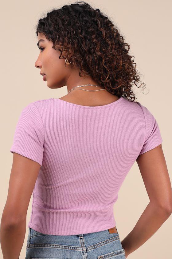 My Everyday Best Lilac Ribbed Short Sleeve Button-Front Top Product Image