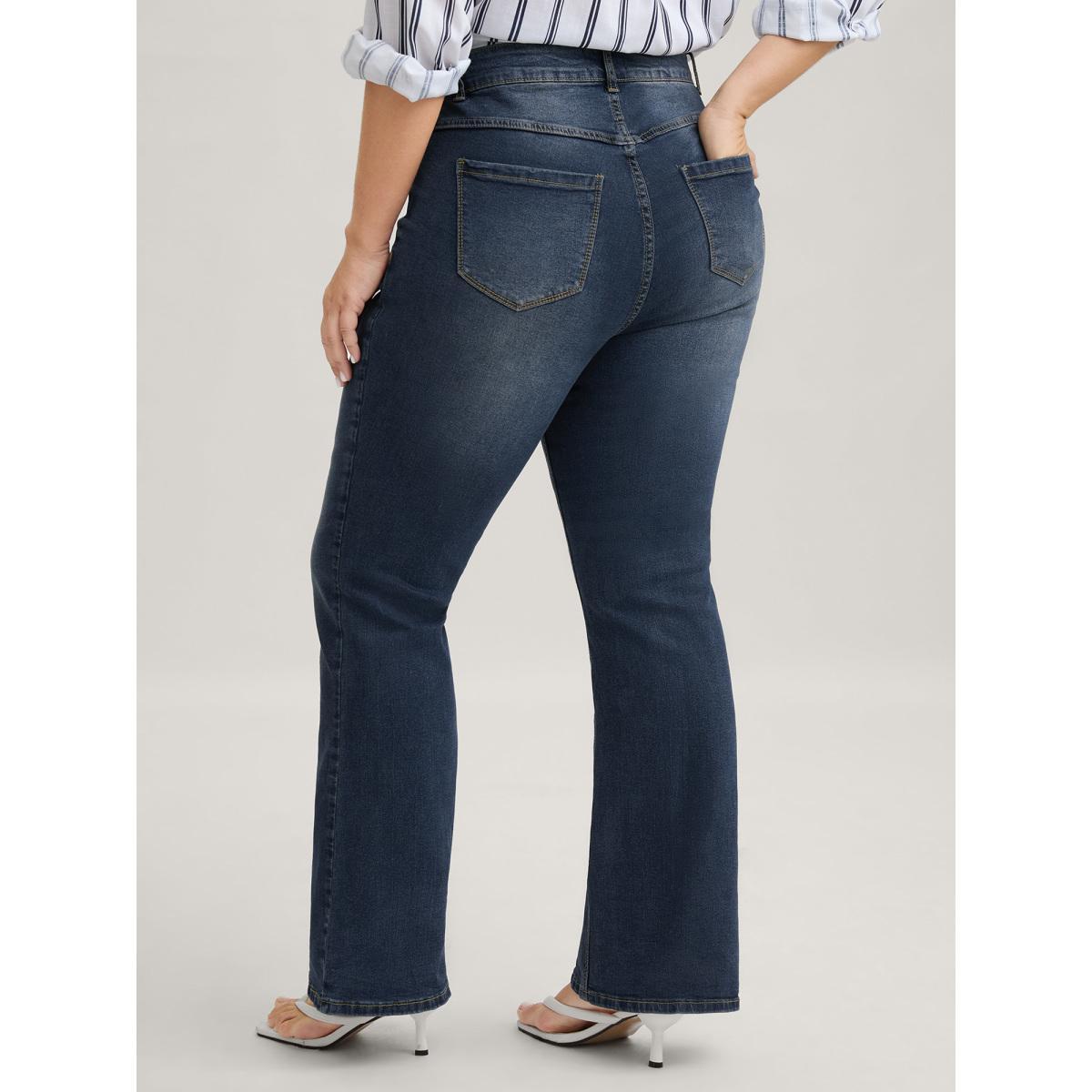 Plus Size Bootcut Very Stretchy Mid Rise Medium Wash Sculpt Waist Jeans Women Blue Elegant Plain Non High stretch Slanted pocket Jeans BloomChic 14/1X Product Image