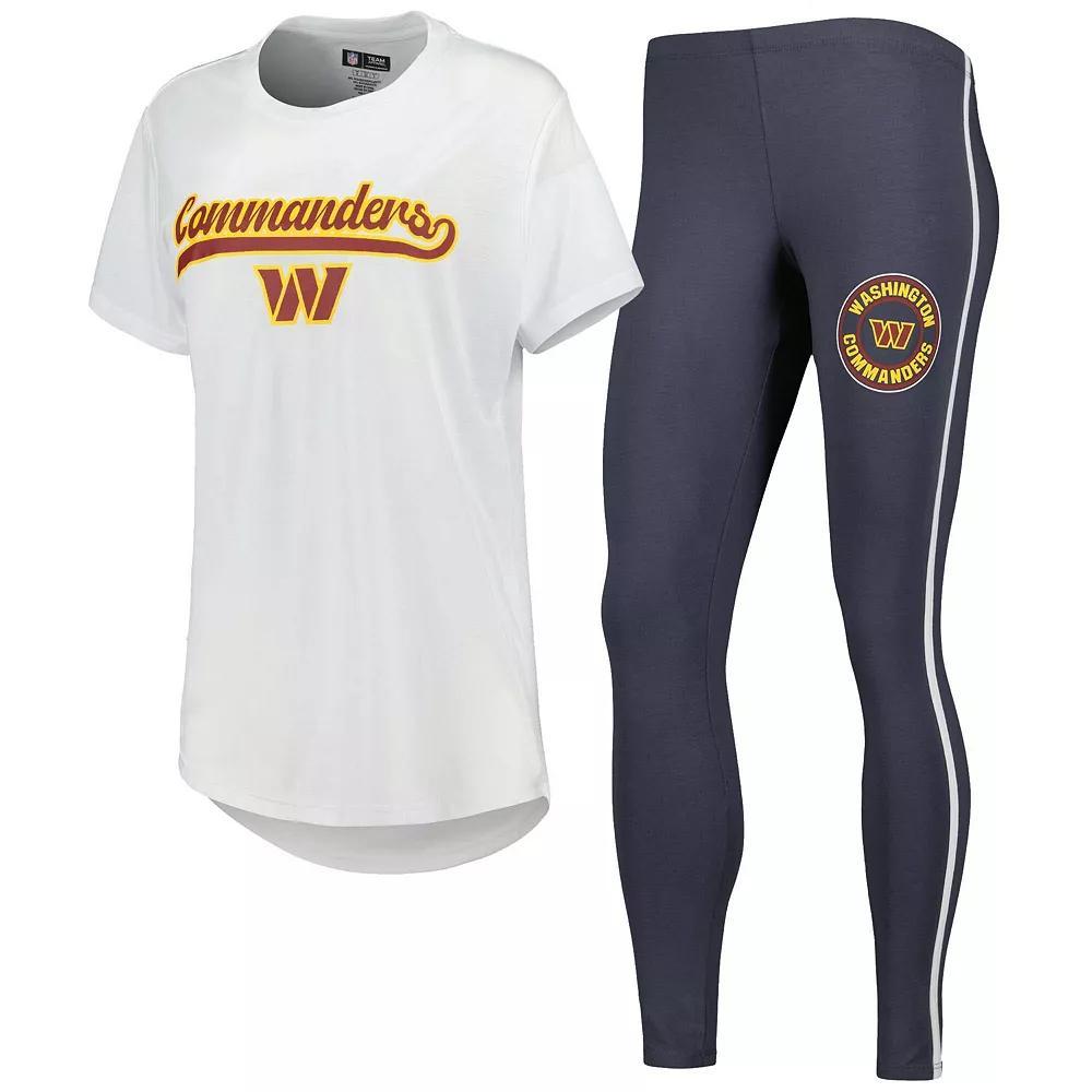 Women's Concepts Sport White/Charcoal Washington Commanders Sonata T-Shirt & Leggings Sleep Set, Size: Large, Wft White Product Image
