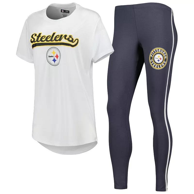Women's Concepts Sport White/Charcoal Pittsburgh Steelers Sonata T-Shirt & Leggings Sleep Set, Size: Large Product Image