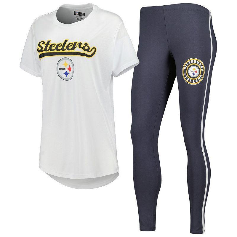 Women's Concepts Sport White/Charcoal Pittsburgh Steelers Sonata T-Shirt & Leggings Sleep Set, Size: Large Product Image