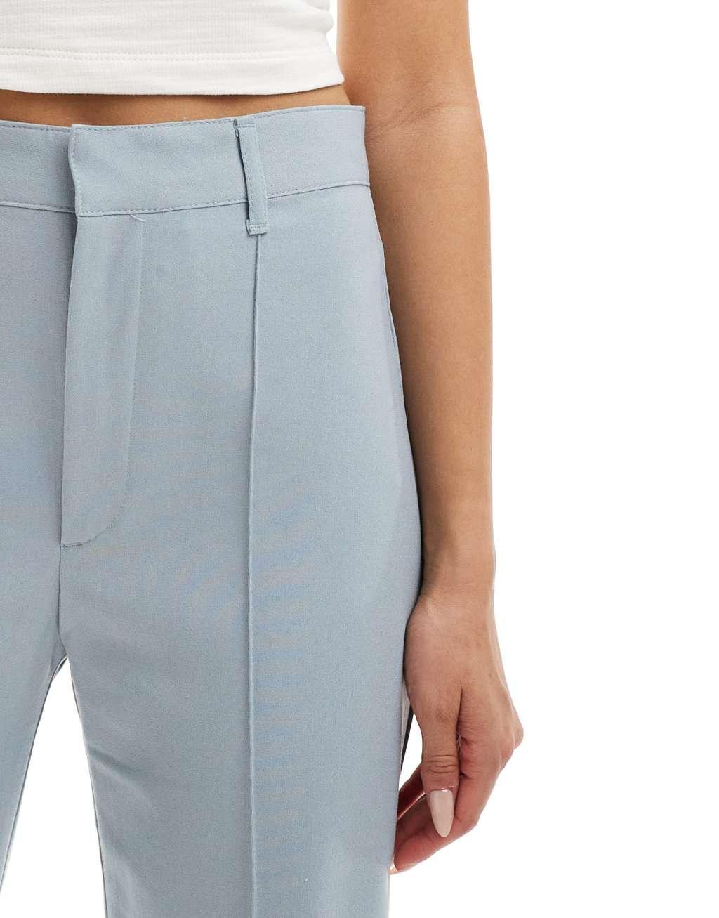 Pull&Bear high rise tailored straight leg pants in pale blue gray Product Image