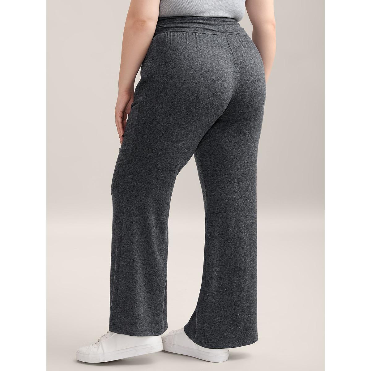 Plus Size Folding Waist Plain Bootcut Pants Women DimGray Casual Bootcut Mid Rise Everyday-Casual Pants BloomChic 22-24/3X Product Image