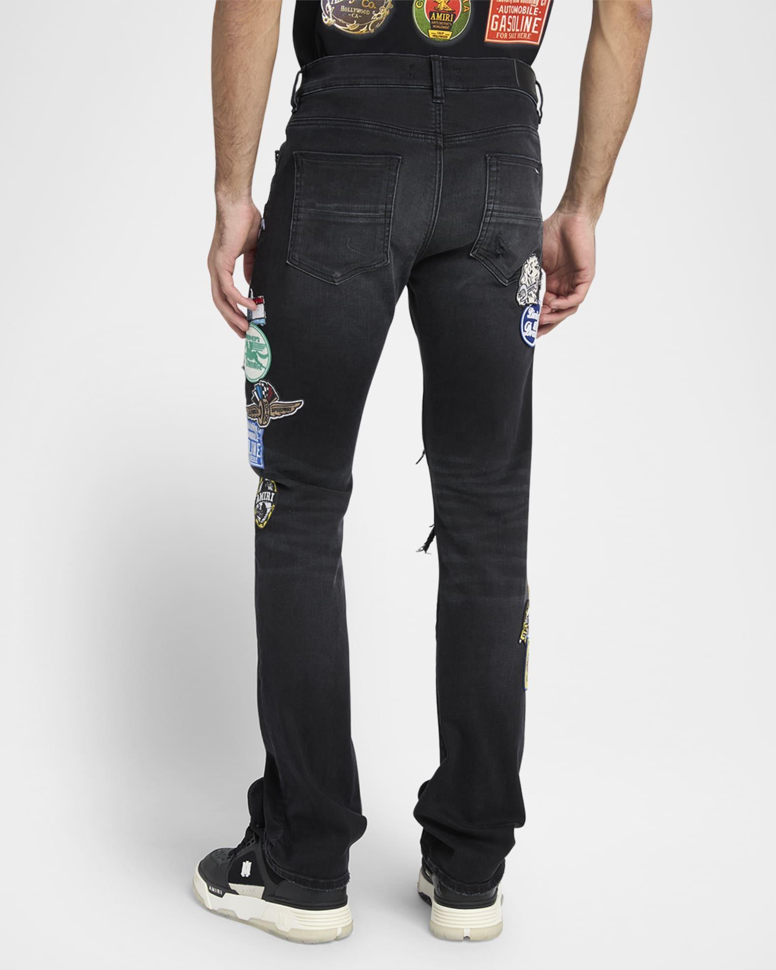 Men's Patchwork Slim-Fit Distressed Jeans Product Image