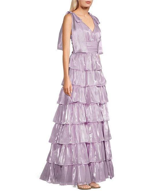 Next Up Sleeveless V-Neck 3-Layer 7 Ruffle Skirt Dress Product Image