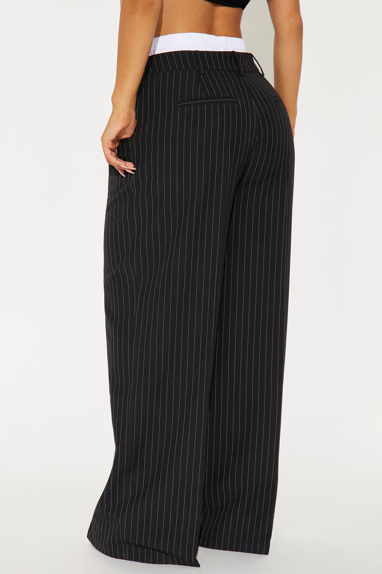 Eloise Double Waistband Pinstripe Trouser - Black/White Product Image