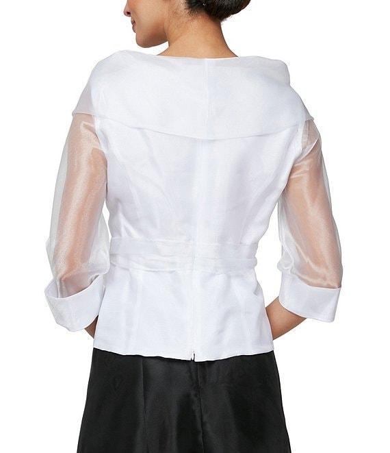 Alex Evenings 3/4 Illusion Sleeve Portrait Collar Tie Waist Organza Blouse Product Image