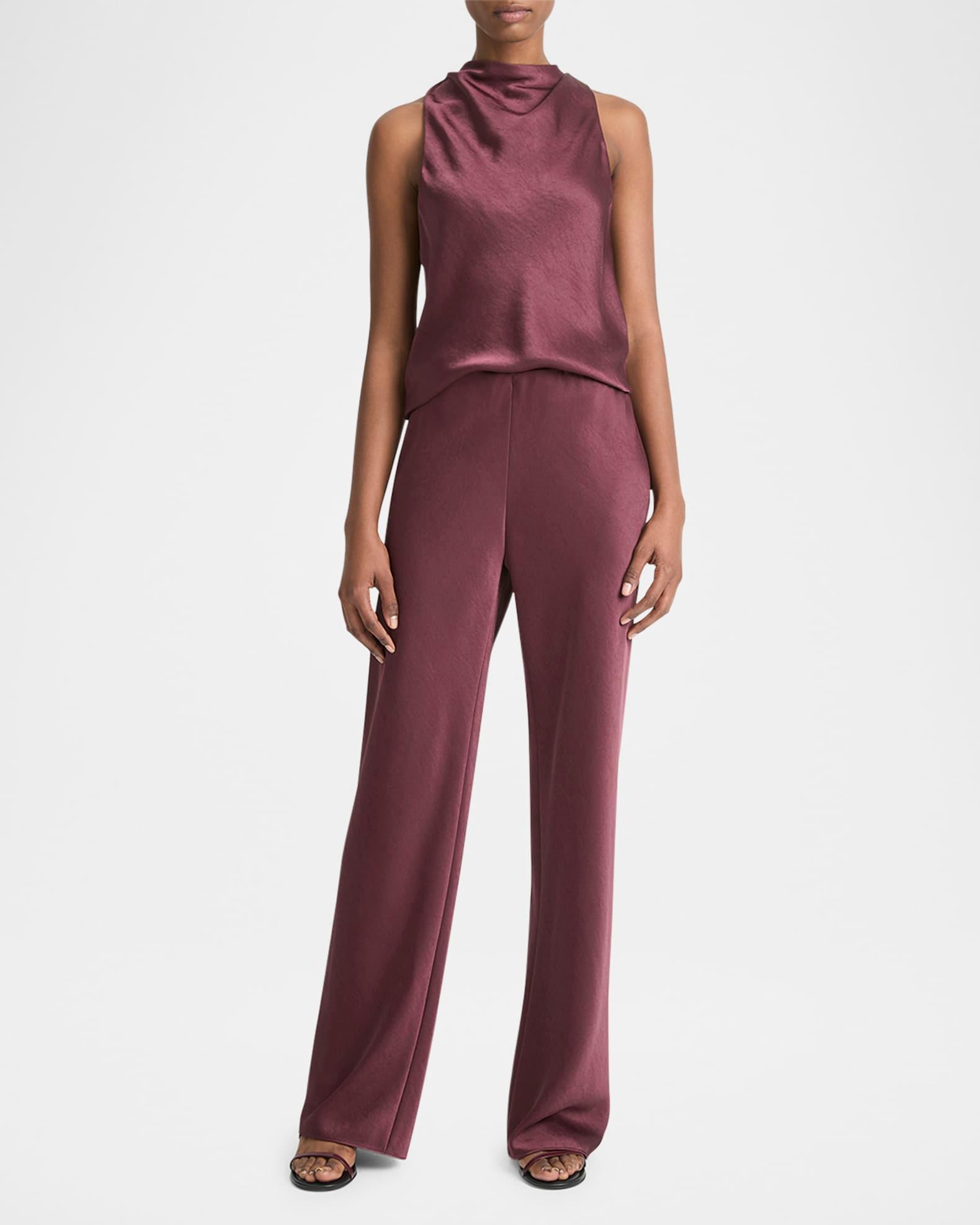 Fluid Bias-Cut Crushed Satin Pants Product Image